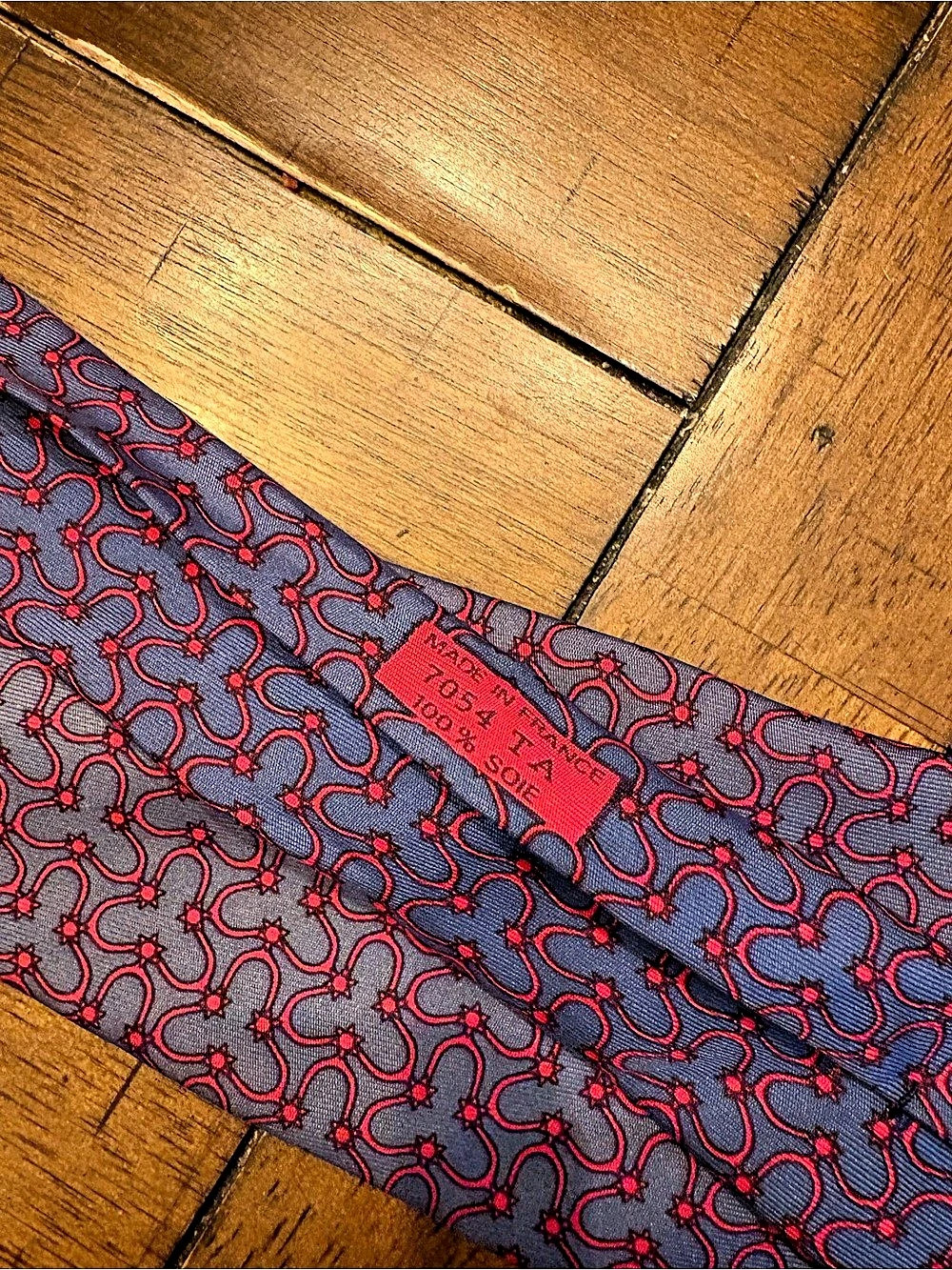 Hermes Silk Patterned Tie Blue & Red Like New - Picture 2 of 3